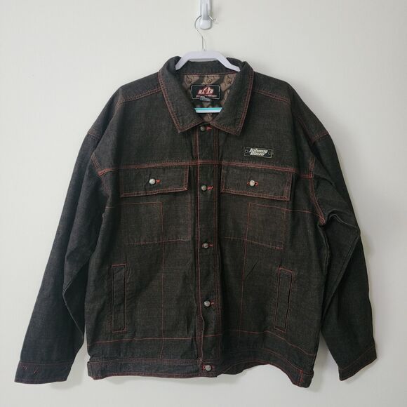 Johnny Blaze Other - Johnny Blaze Y2K Mens Denim Jacket Brown Red Stitches Cotton Button-Up Logo 2XL